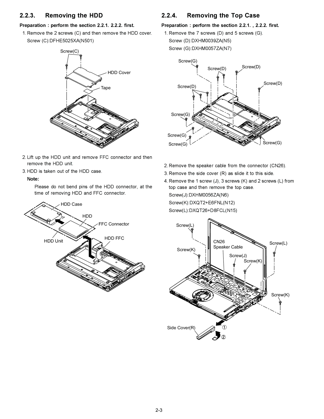 Matsushita CF-T4GWCTZ1 2 service manual Removing the HDD, Removing the Top Case, Hdd Ffc 