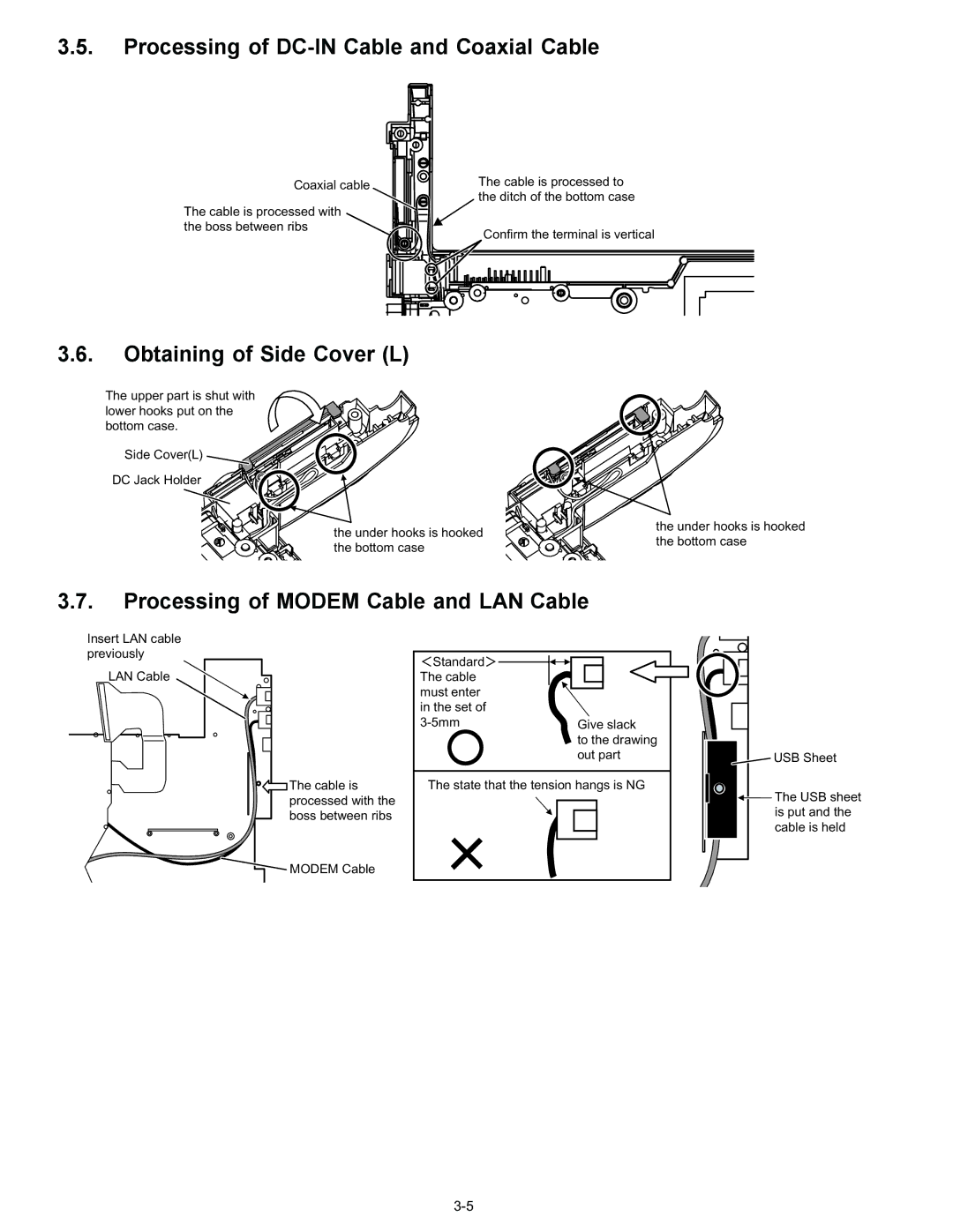 Matsushita CF-T4GWCTZ1 2 service manual Processing of DC-IN Cable and Coaxial Cable, Obtaining of Side Cover L 