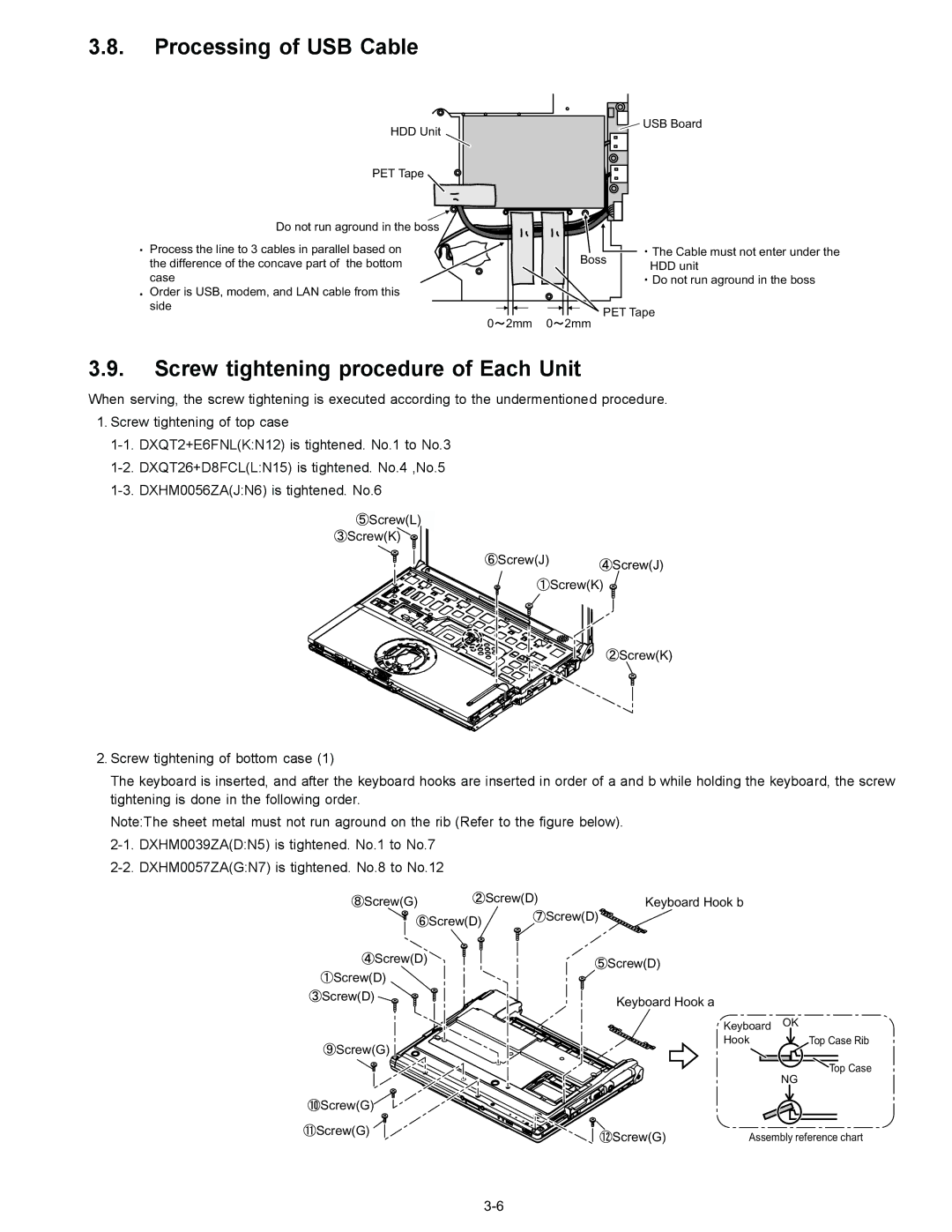 Matsushita CF-T4GWCTZ1 2 service manual Processing of USB Cable, Screw tightening procedure of Each Unit 