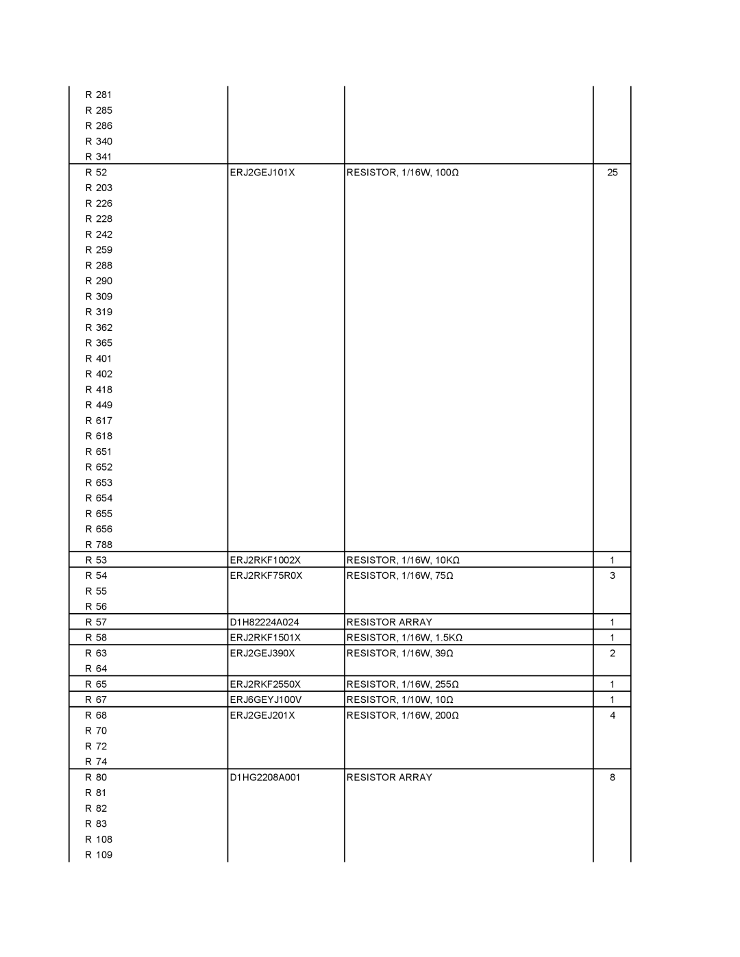 Matsushita CF-T4GWCTZ1 2 ERJ2GEJ101X, ERJ2RKF1002X RESISTOR, 1/16W, 10KΩ ERJ2RKF75R0X, Resistor Array ERJ2RKF1501X 