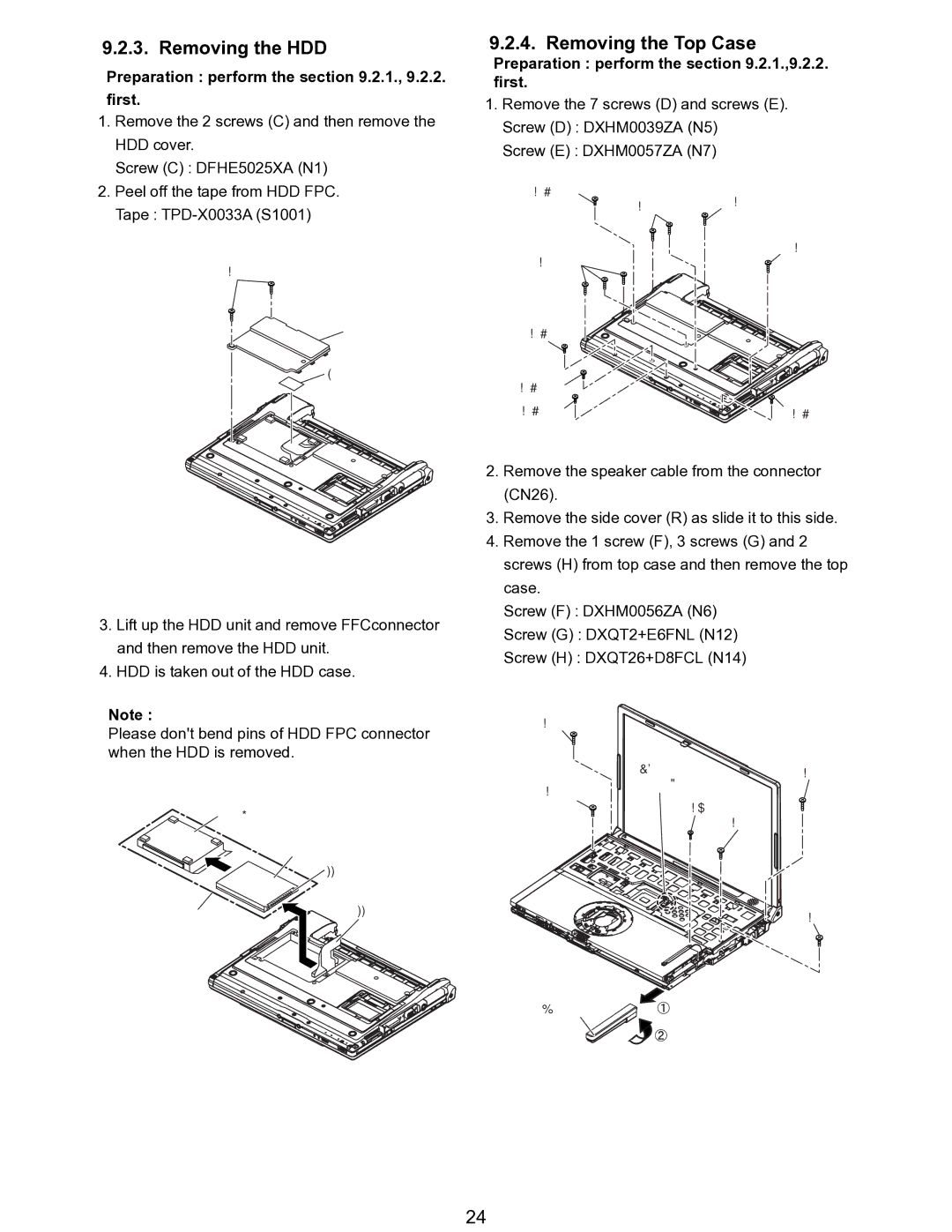 Matsushita CF-T5LWETZ1 2 service manual Removing the HDD, Removing the Top Case, Hdd Ffc 