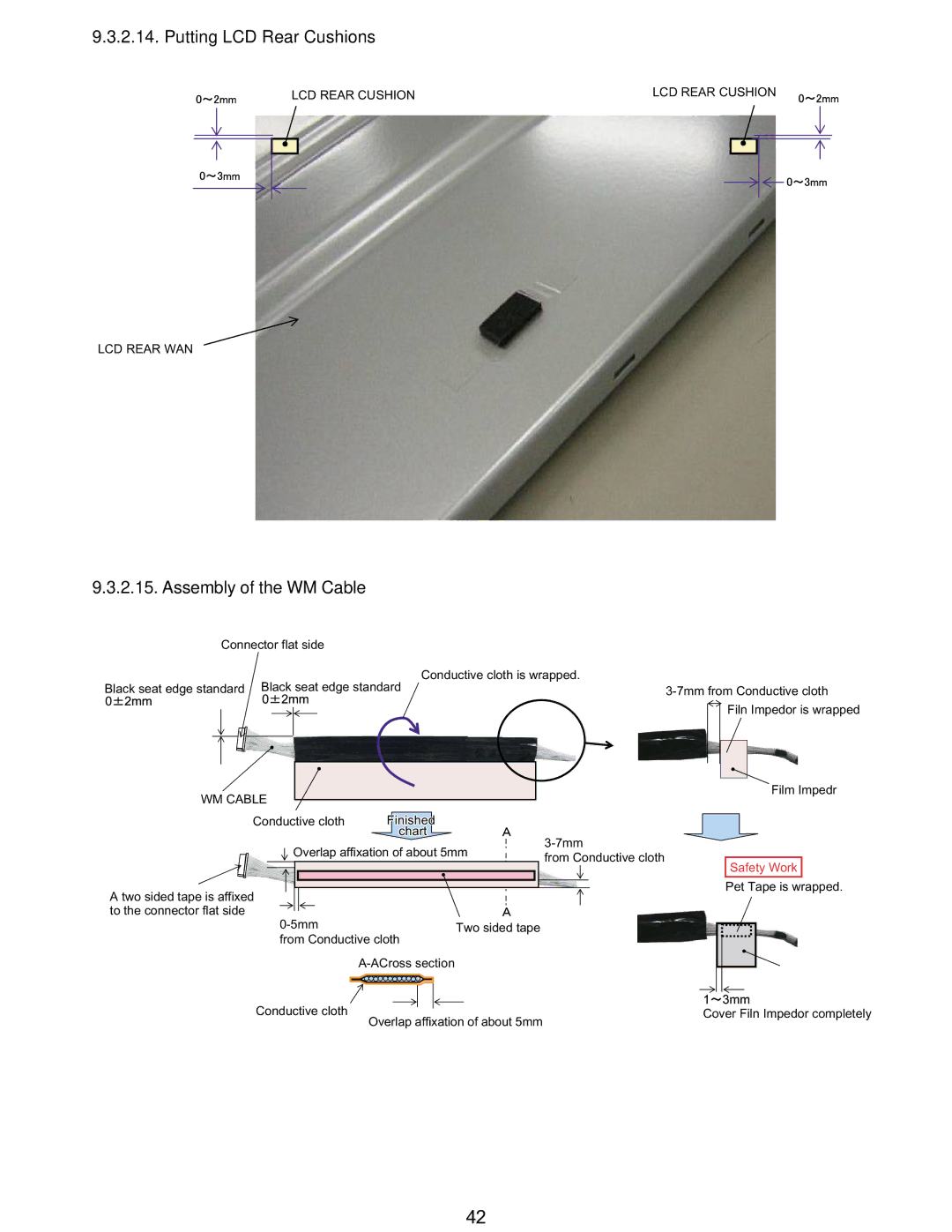 Matsushita CF-T5LWETZ1 2 service manual Putting LCD Rear Cushions, Assembly of the WM Cable, LCD Rear Cushion LCD Rear WAN 