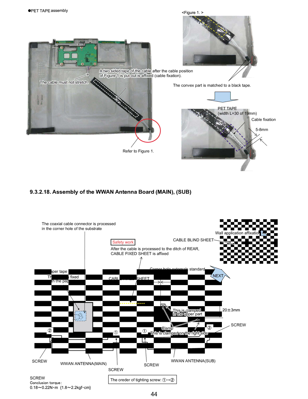 Matsushita CF-T5LWETZ1 2 service manual Assembly of the Wwan Antenna Board MAIN, SUB 