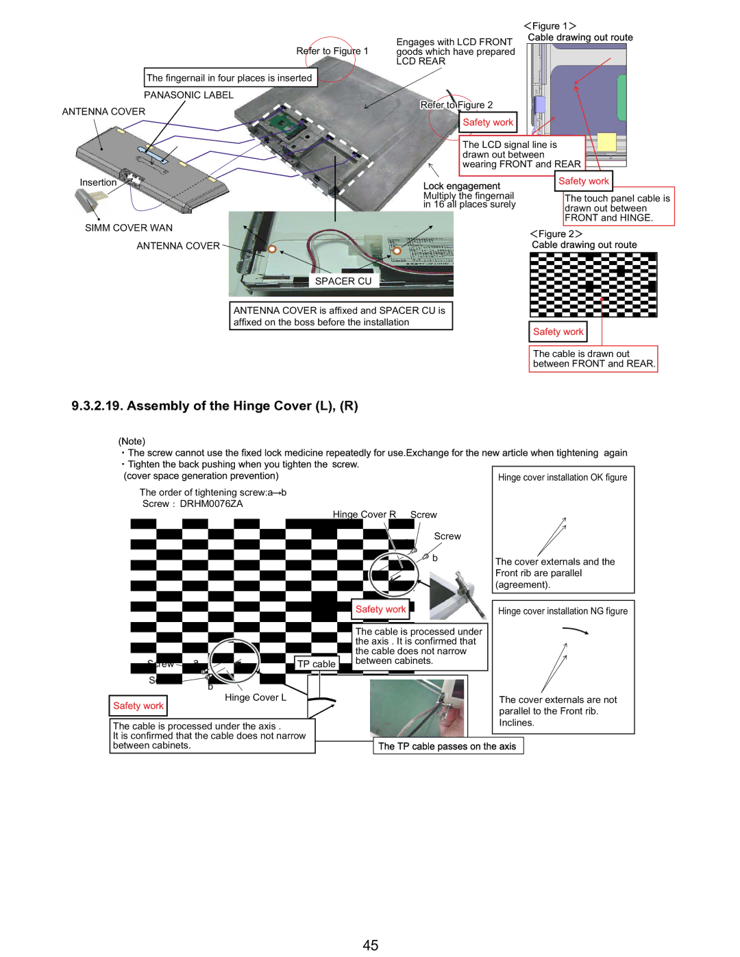 Matsushita CF-T5LWETZ1 2 service manual Assembly of the Hinge Cover L, R, Panasonic Label Antenna Cover, LCD Rear 