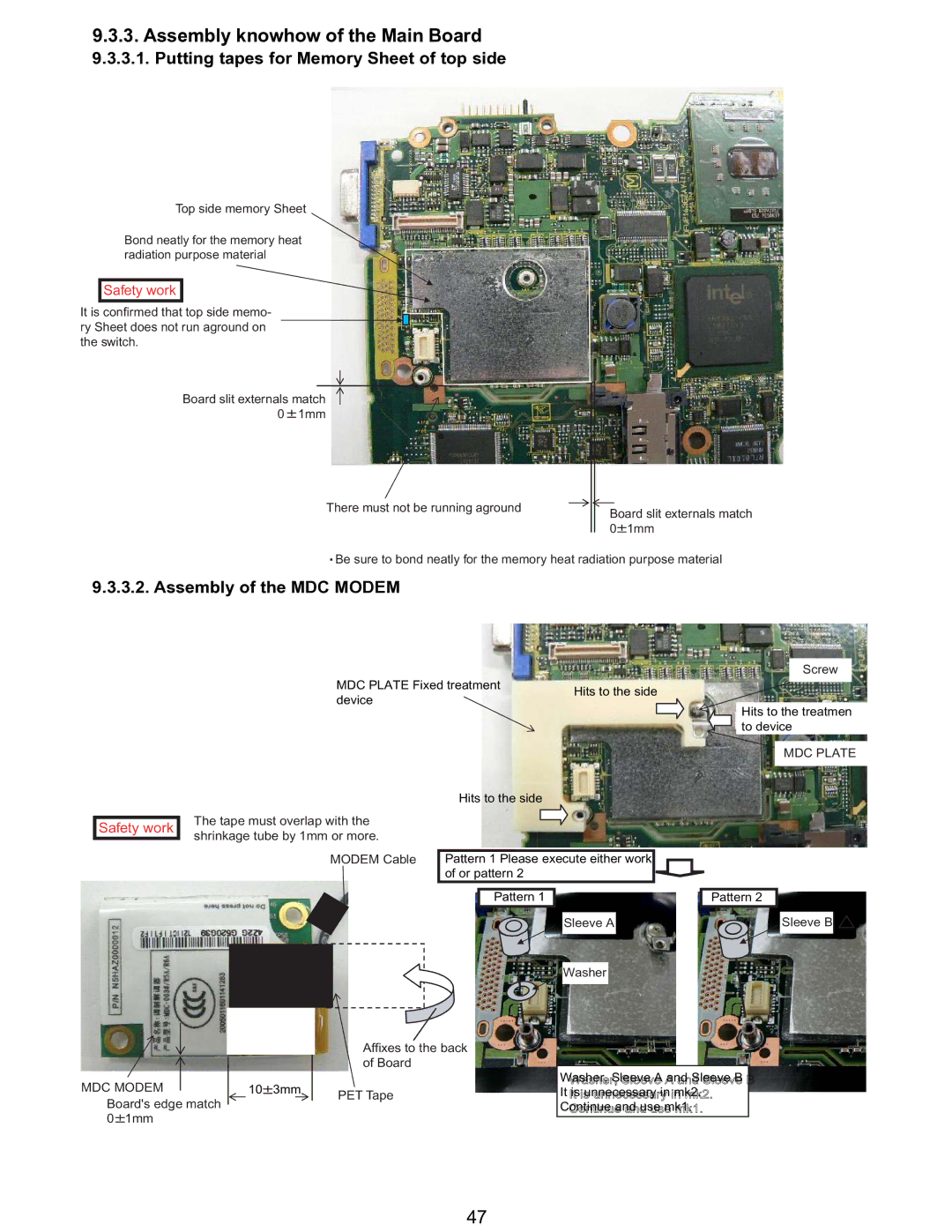 Matsushita CF-T5LWETZ1 2 Assembly knowhow of the Main Board, Putting tapes for Memory Sheet of top side, MDC Plate 