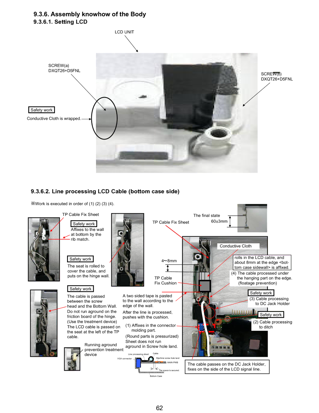 Matsushita CF-T5LWETZ1 2 Assembly knowhow of the Body, Setting LCD, Line processing LCD Cable bottom case side, LCD Unit 