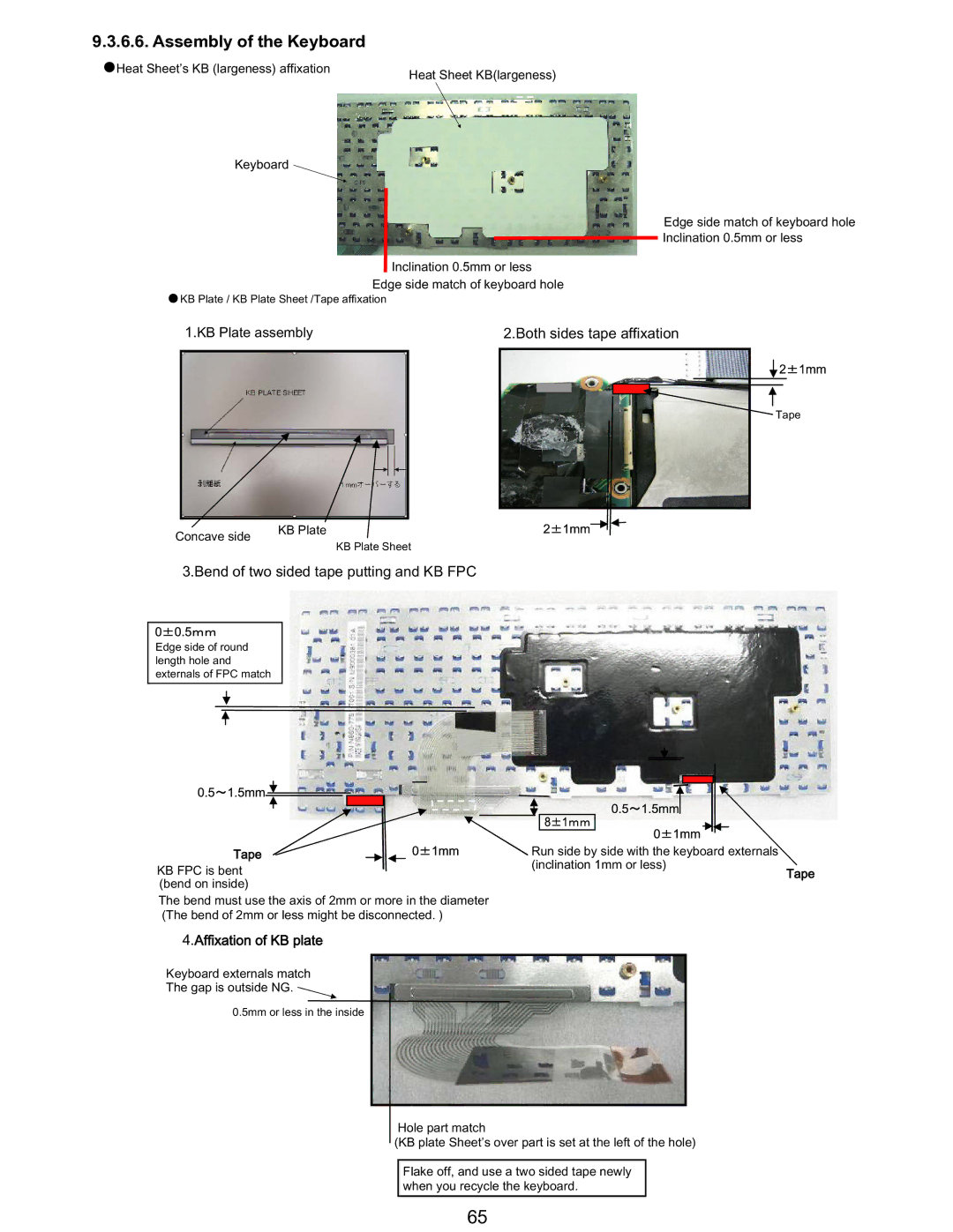 Matsushita CF-T5LWETZ1 2 service manual Assembly of the Keyboard, Bend of two sided tape putting and KB FPC 