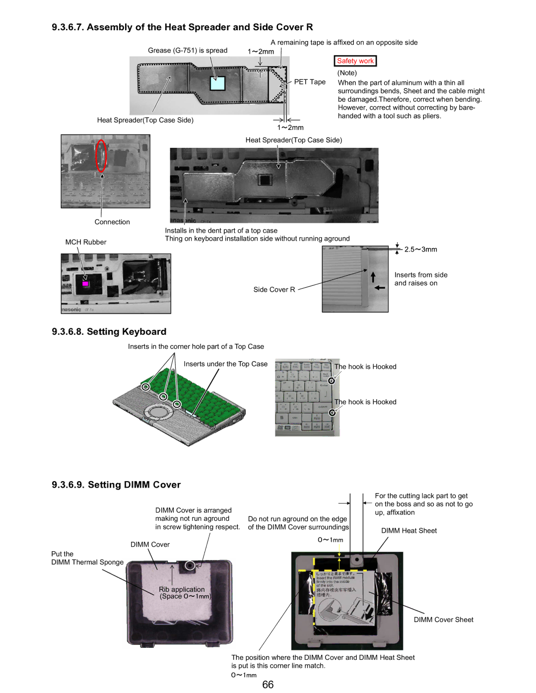 Matsushita CF-T5LWETZ1 2 Assembly of the Heat Spreader and Side Cover R, Setting Keyboard, Setting Dimm Cover 