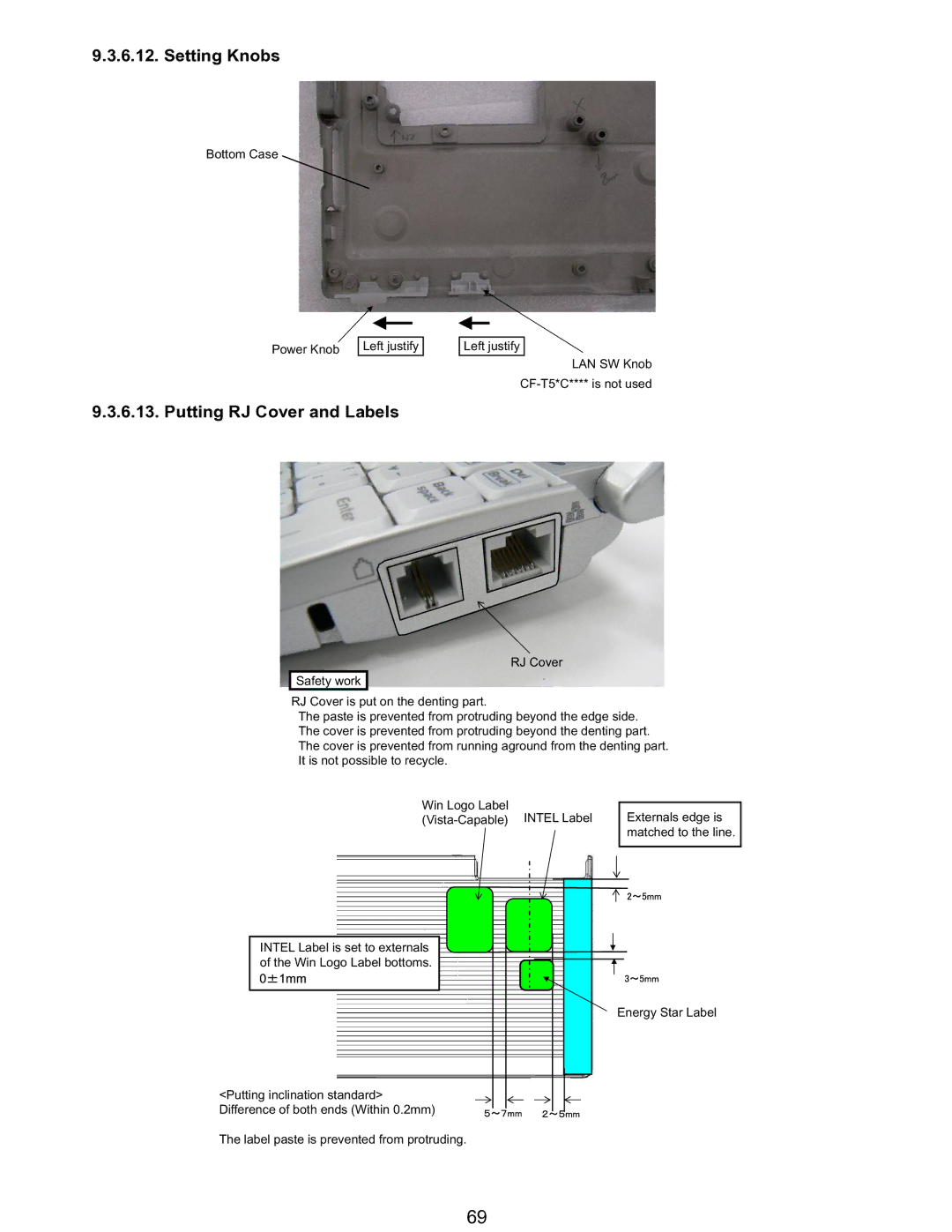 Matsushita CF-T5LWETZ1 2 service manual Setting Knobs, Putting RJ Cover and Labels 