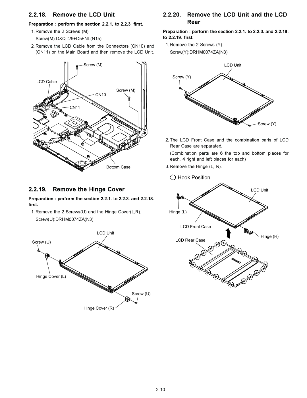 Matsushita CF-W4GWCZZ service manual Remove the Hinge Cover, Remove the LCD Unit and the LCD Rear 