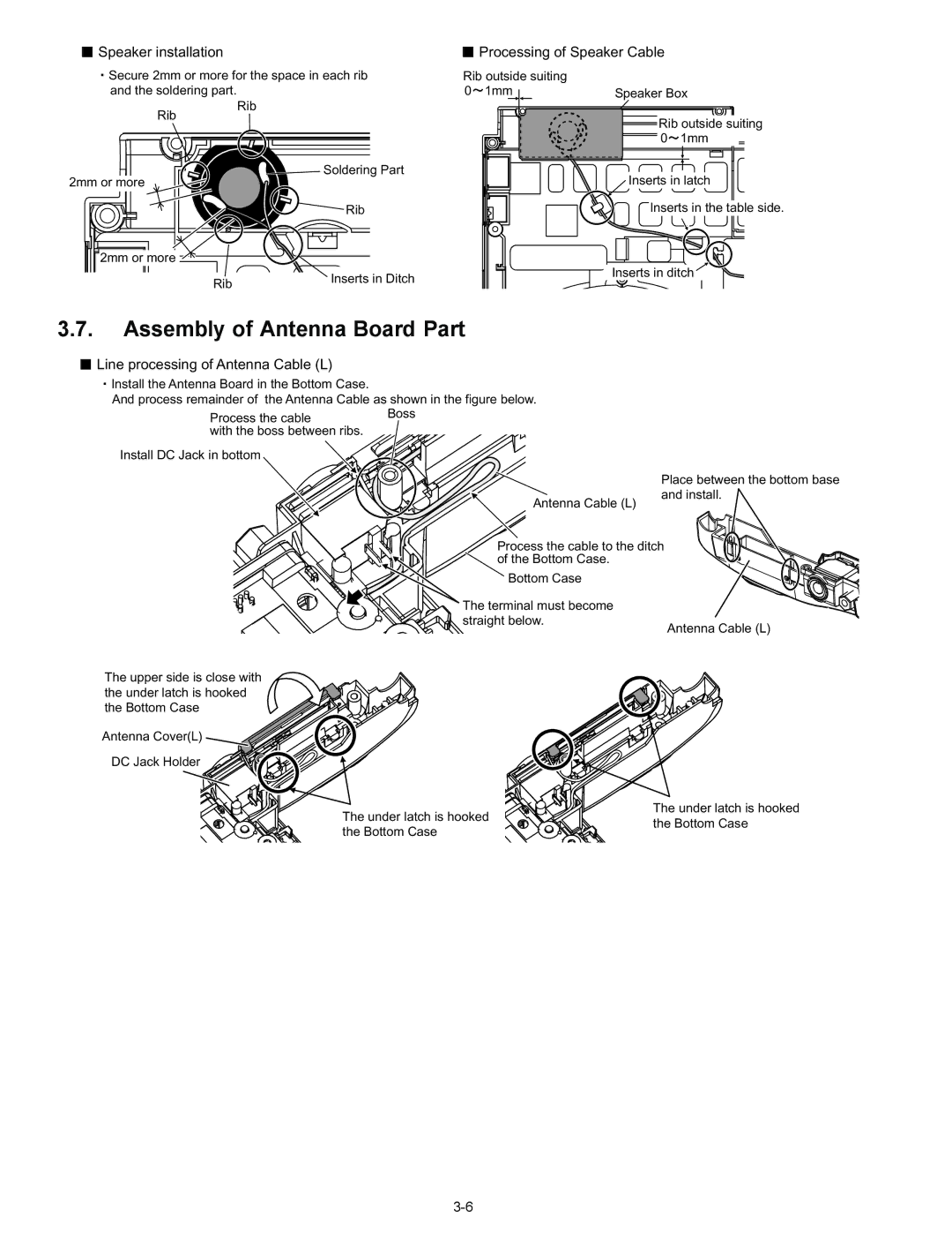 Matsushita CF-W4GWCZZ service manual Assembly of Antenna Board Part, Speaker installation Processing of Speaker Cable 