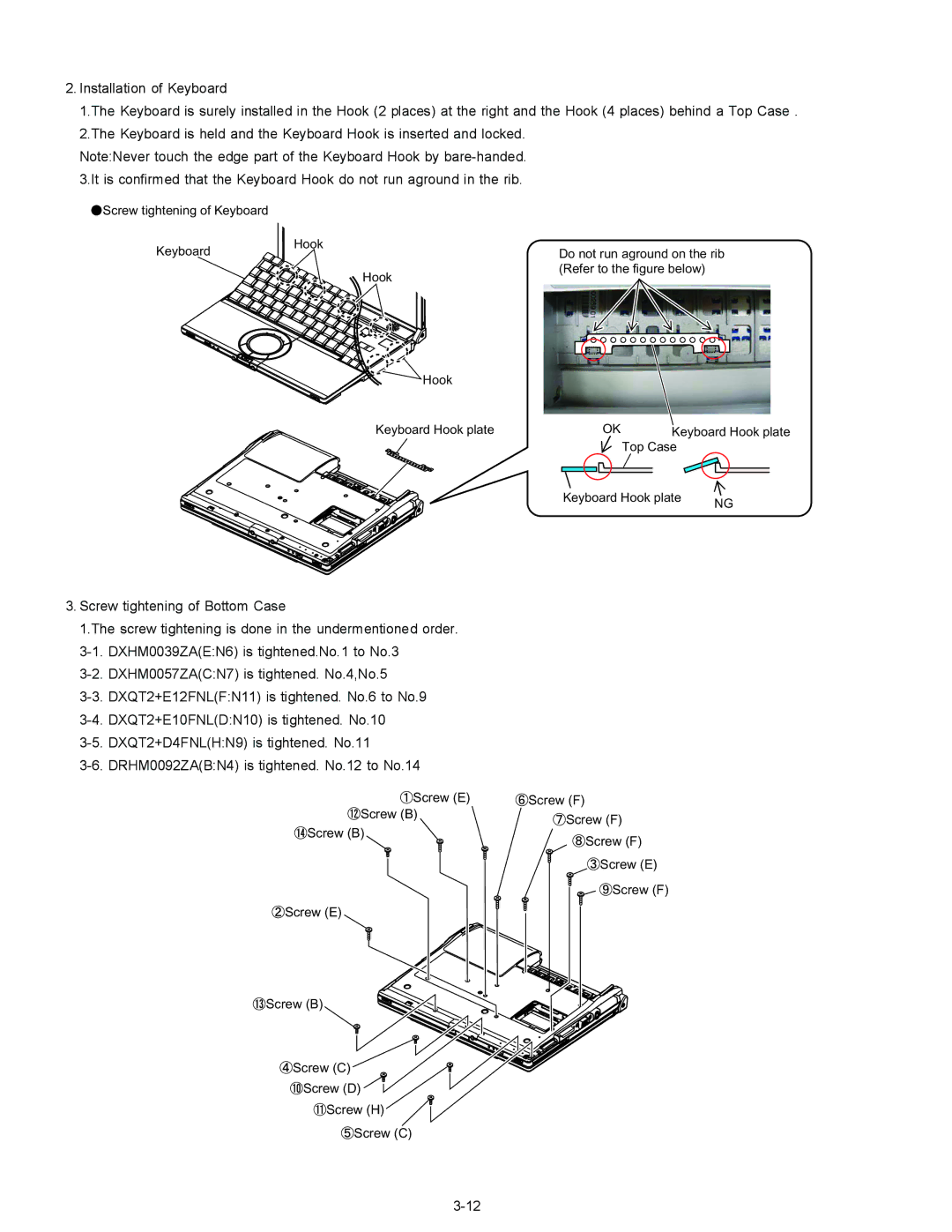 Matsushita CF-W4GWCZZ service manual Screw E Screw B Screw C Screw D Screw H Screw F 