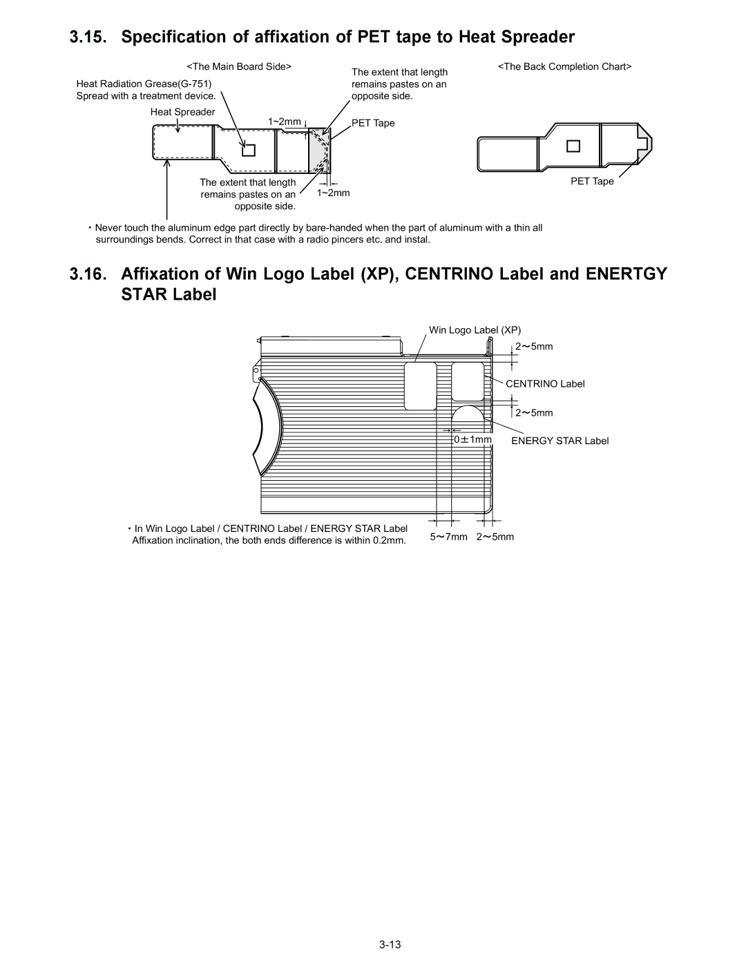 Matsushita CF-W4GWCZZ service manual Specification of affixation of PET tape to Heat Spreader 