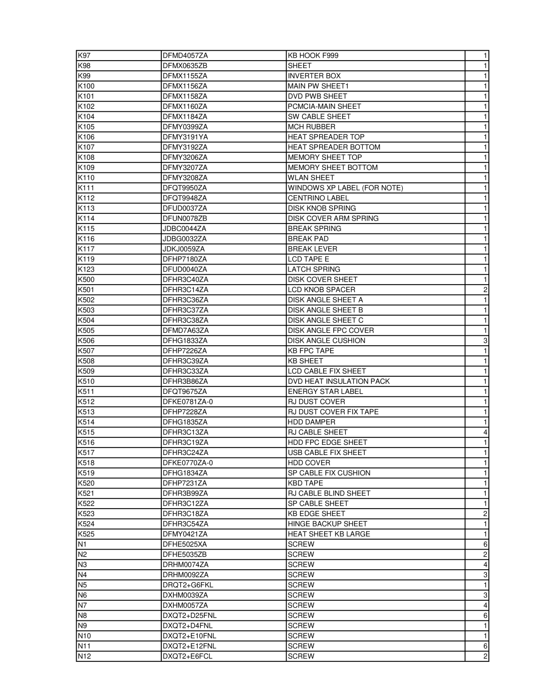 Matsushita CF-W4GWCZZ service manual DFMD4057ZA KB Hook F999 