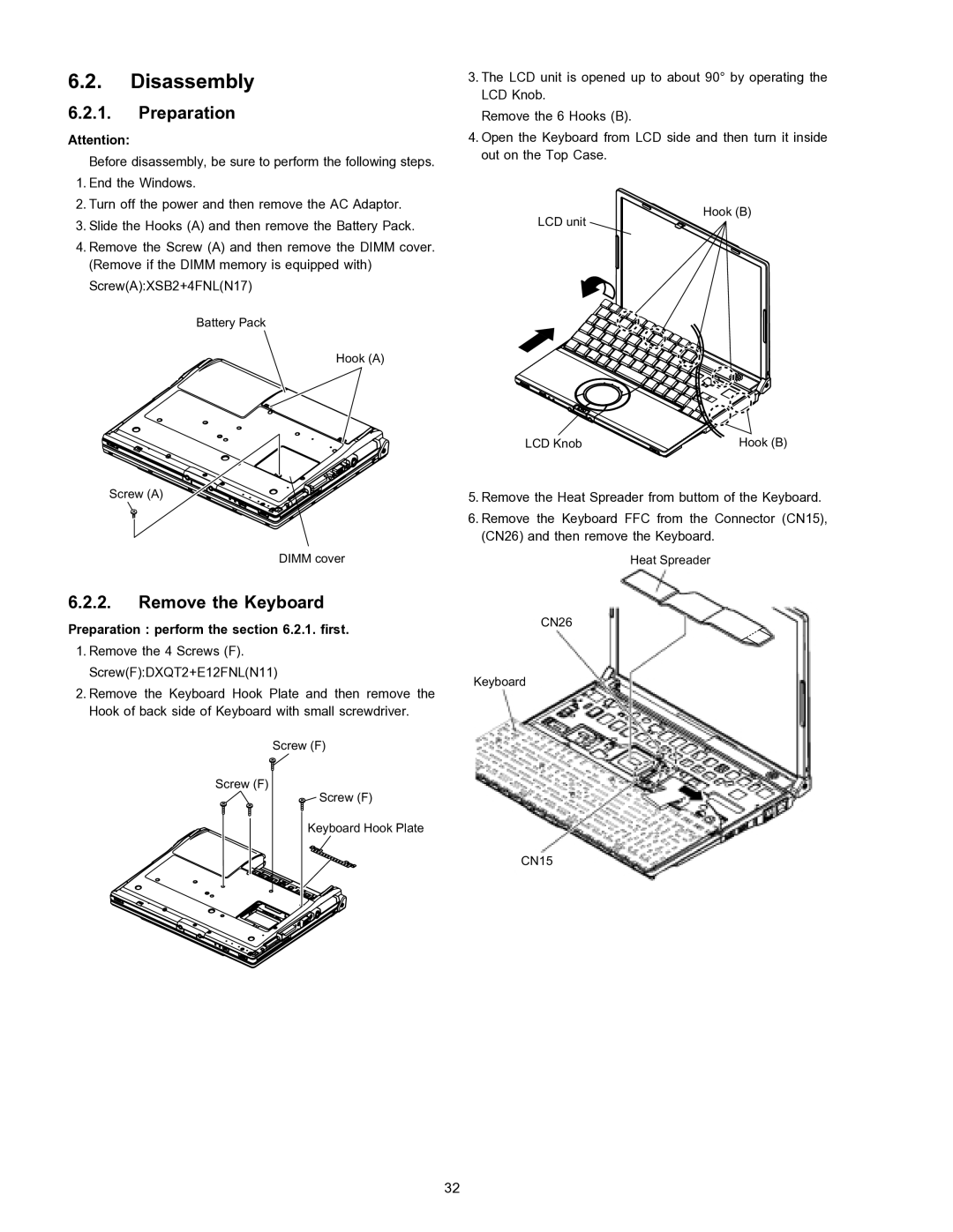 Matsushita CF-W4HWEZZBM service manual Remove the Keyboard, Preparation perform the .2.1. first 