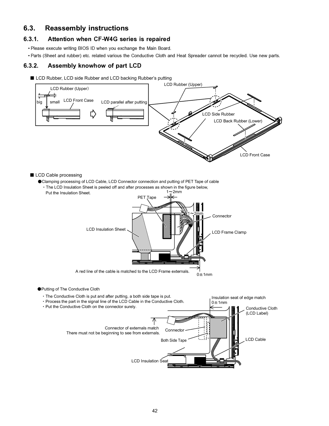 Matsushita CF-W4HWEZZBM service manual Reassembly instructions, Assembly knowhow of part LCD 