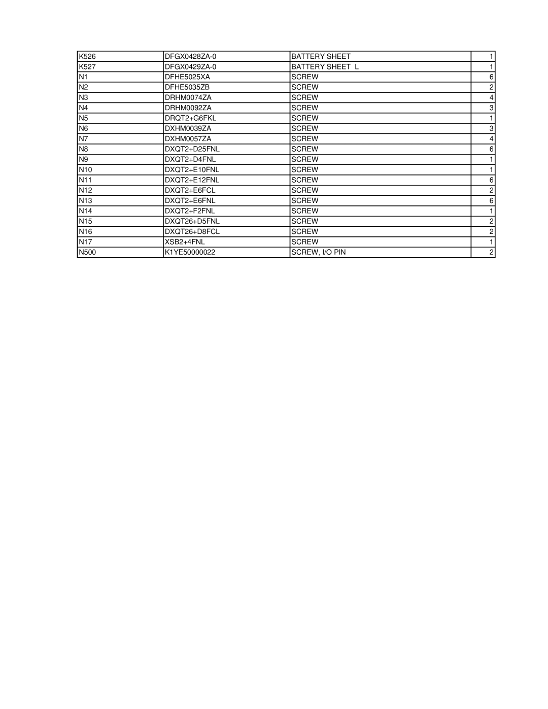 Matsushita CF-W4HWEZZBM service manual Battery Sheet 