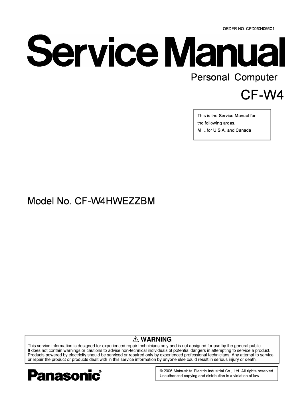 Matsushita service manual Personal Computer, Model No. CF-W4HWEZZBM 