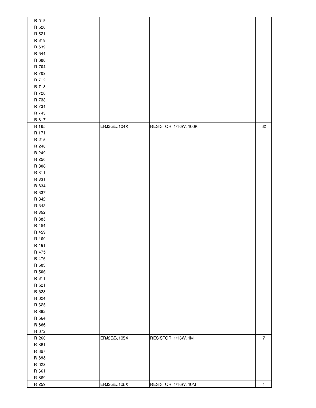 Matsushita CF-W5LWEZZ1 2 service manual ERJ2GEJ104X, ERJ2GEJ105X RESISTOR, 1/16W, 1MΩ, ERJ2GEJ106X RESISTOR, 1/16W, 10MΩ 