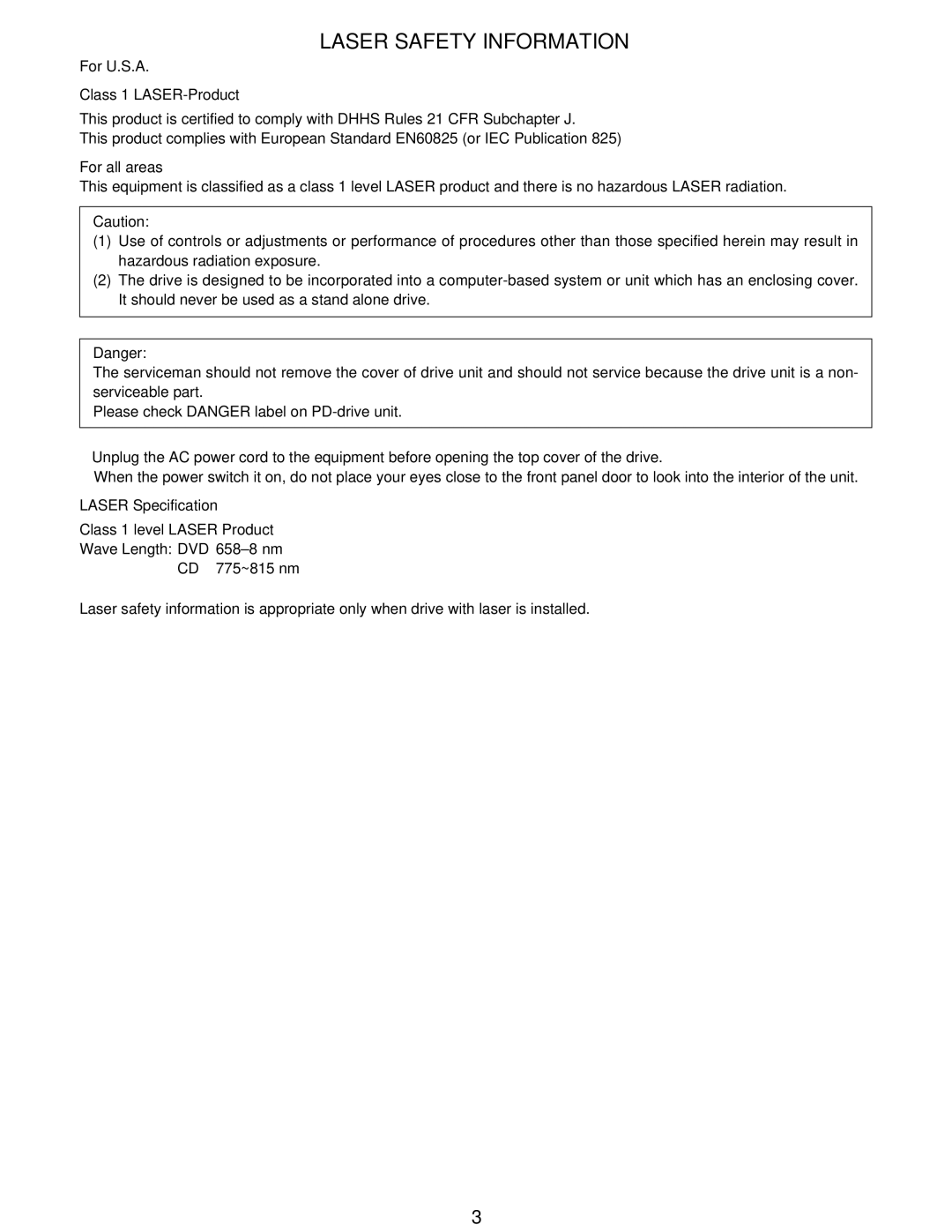 Matsushita CF-W5LWEZZ1 2 service manual Laser Safety Information 