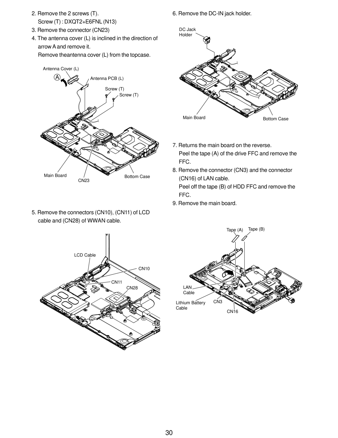 Matsushita CF-W5LWEZZ1 2 service manual Remove the DC-IN jack holder 