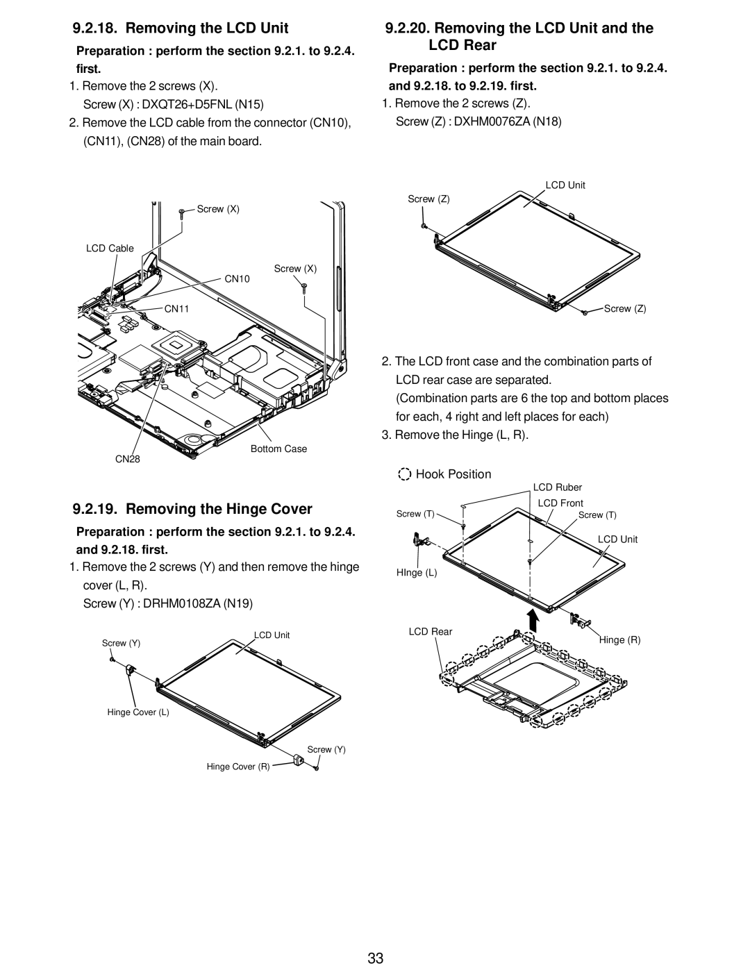 Matsushita CF-W5LWEZZ1 2 service manual Removing the Hinge Cover, Removing the LCD Unit and the LCD Rear 