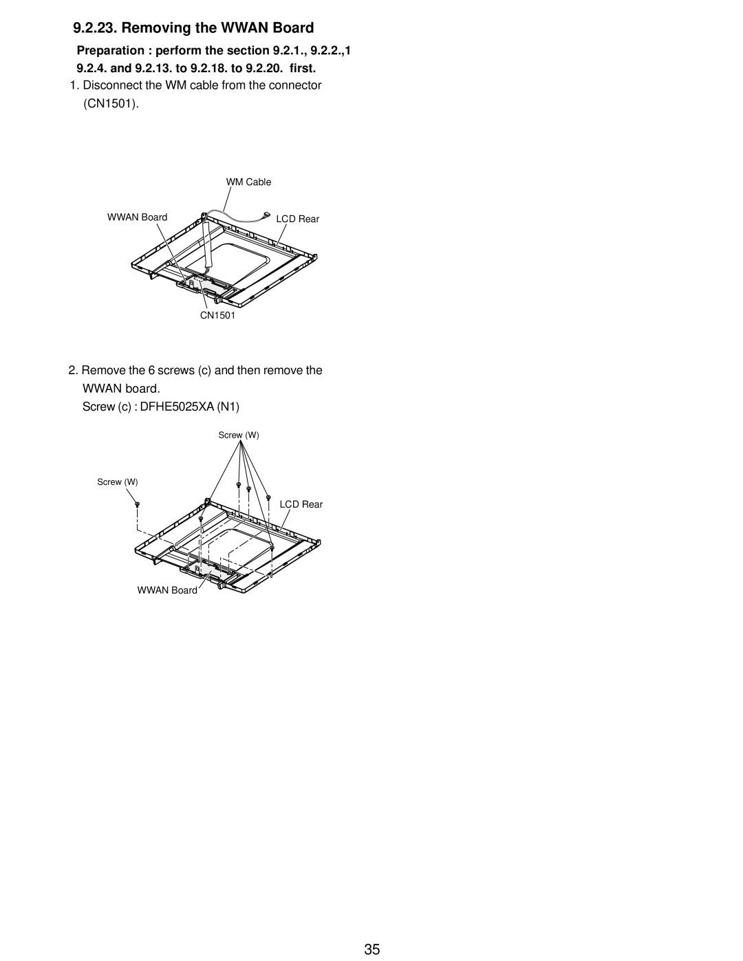 Matsushita CF-W5LWEZZ1 2 service manual Removing the Wwan Board 