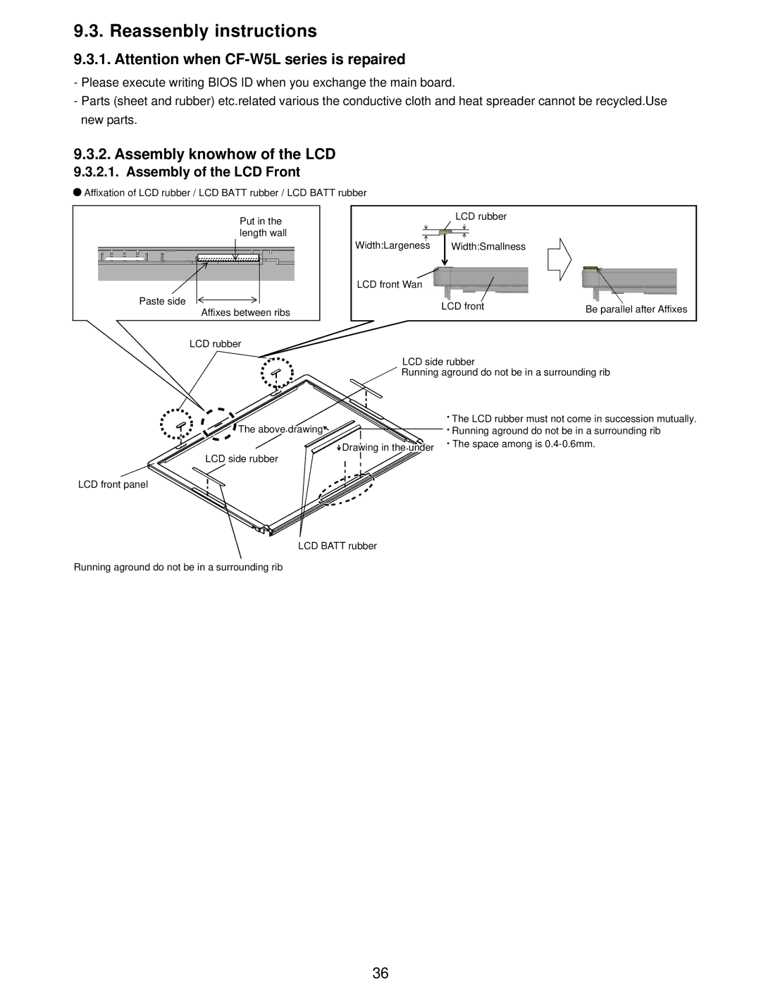 Matsushita CF-W5LWEZZ1 2 service manual Assembly knowhow of the LCD, Assembly of the LCD Front 