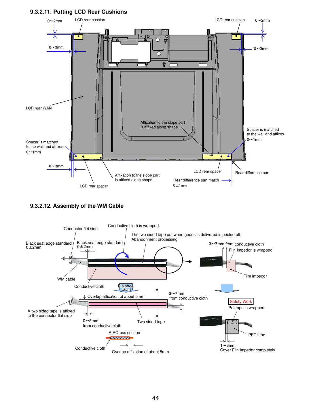 Matsushita CF-W5LWEZZ1 2 service manual Putting LCD Rear Cushions, Assembly of the WM Cable 