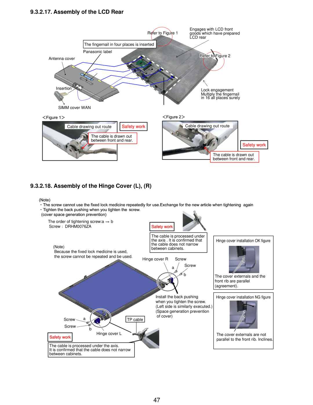 Matsushita CF-W5LWEZZ1 2 service manual Assembly of the LCD Rear, Assembly of the Hinge Cover L, R 