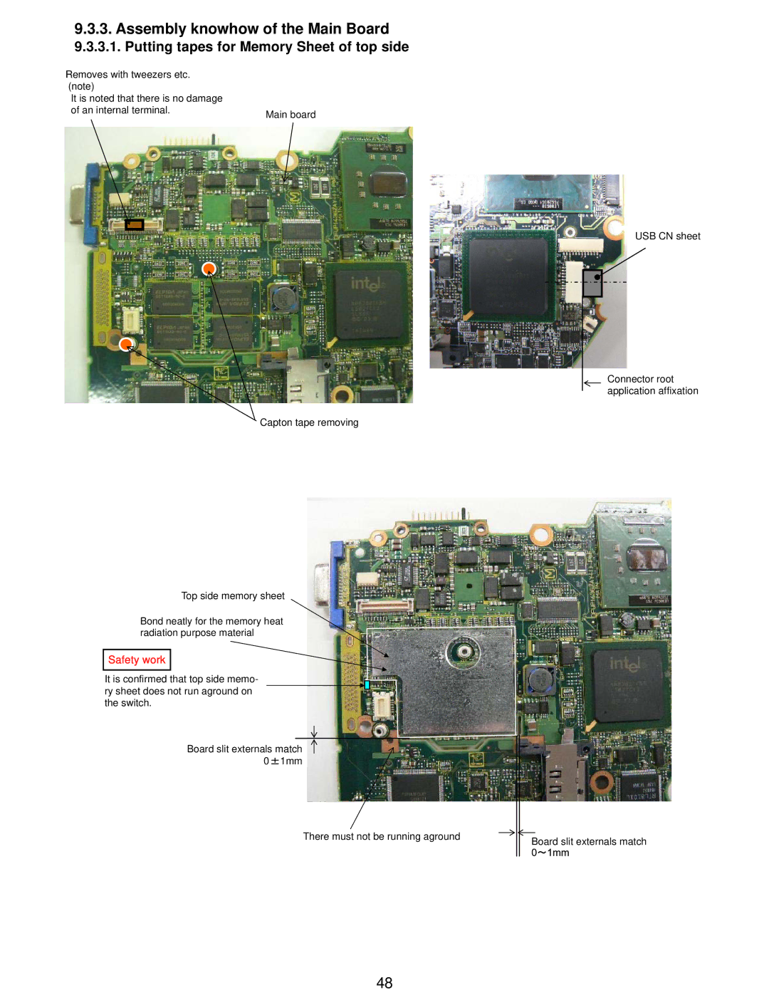 Matsushita CF-W5LWEZZ1 2 service manual Assembly knowhow of the Main Board, Putting tapes for Memory Sheet of top side 