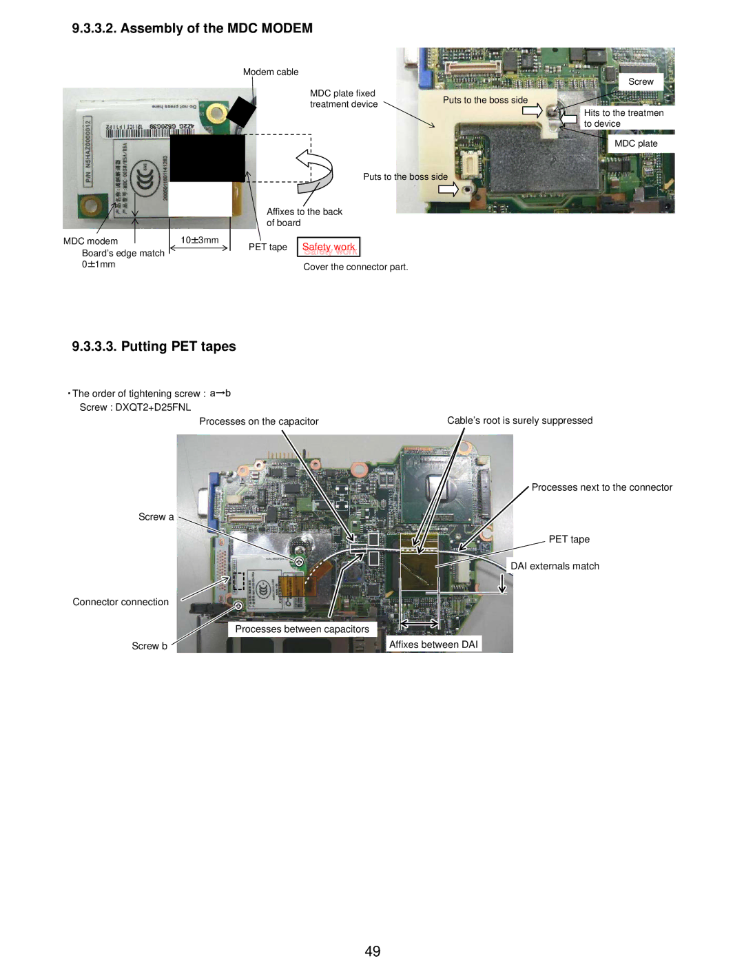 Matsushita CF-W5LWEZZ1 2 service manual Assembly of the MDC Modem, Putting PET tapes 