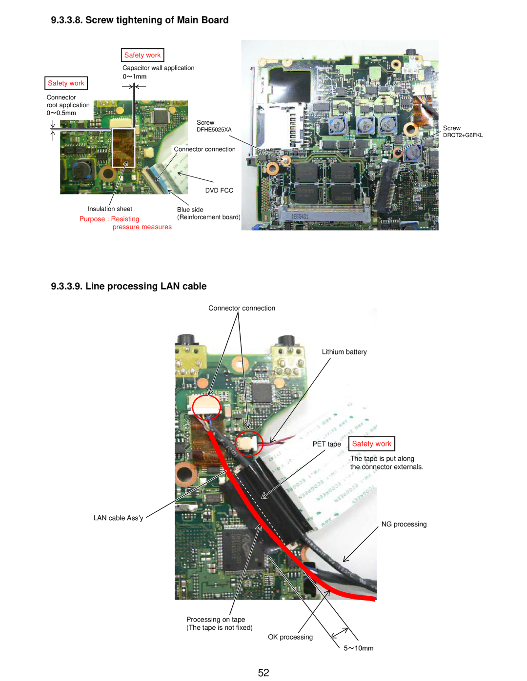 Matsushita CF-W5LWEZZ1 2 service manual Screw tightening of Main Board, Line processing LAN cable 