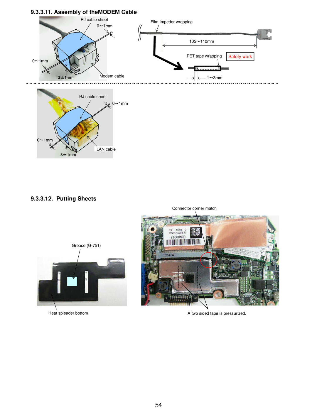 Matsushita CF-W5LWEZZ1 2 service manual Assembly of theMODEM Cable, Putting Sheets 