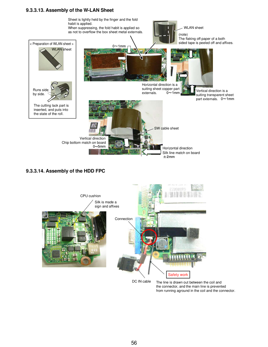 Matsushita CF-W5LWEZZ1 2 service manual Assembly of the W-LAN Sheet, Assembly of the HDD FPC 