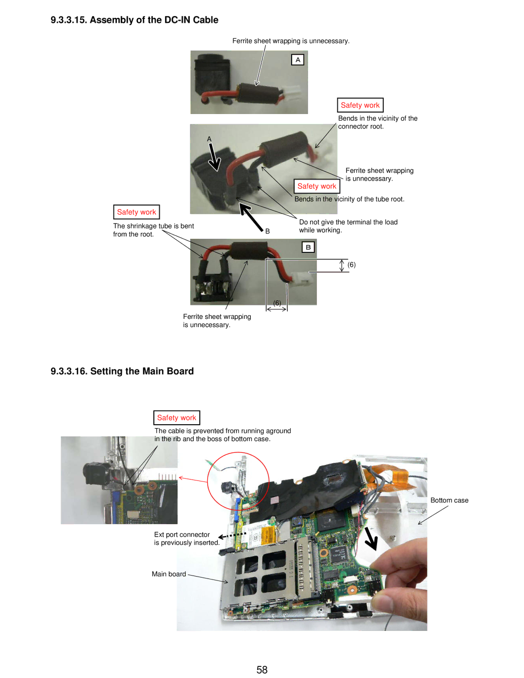 Matsushita CF-W5LWEZZ1 2 service manual Assembly of the DC-IN Cable, Setting the Main Board 