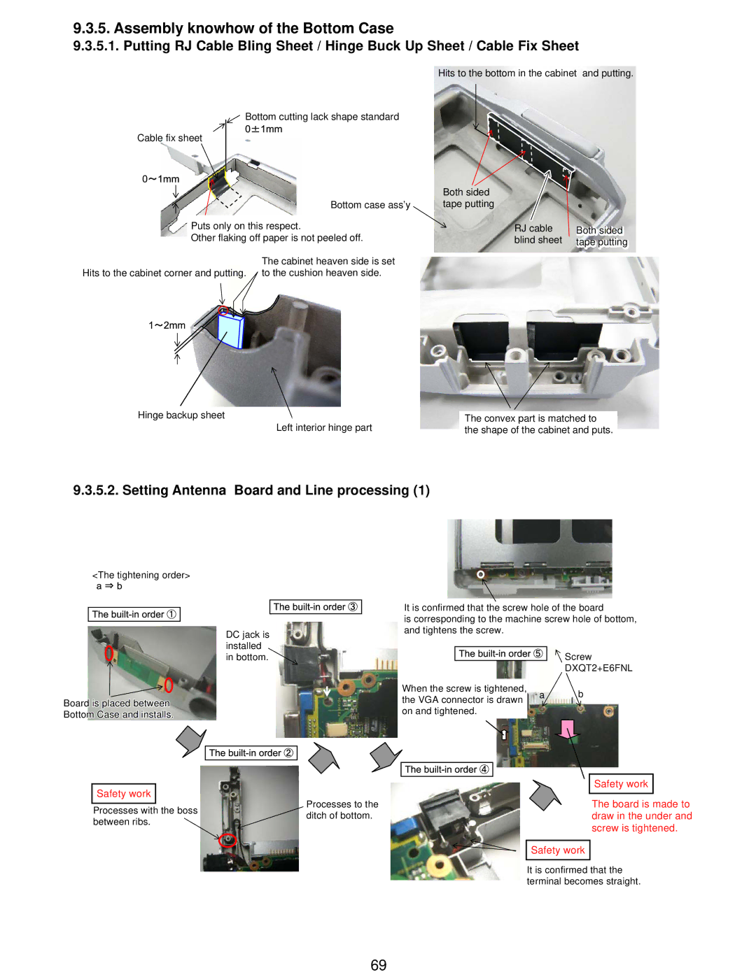 Matsushita CF-W5LWEZZ1 2 service manual Assembly knowhow of the Bottom Case, Setting Antenna Board and Line processing 