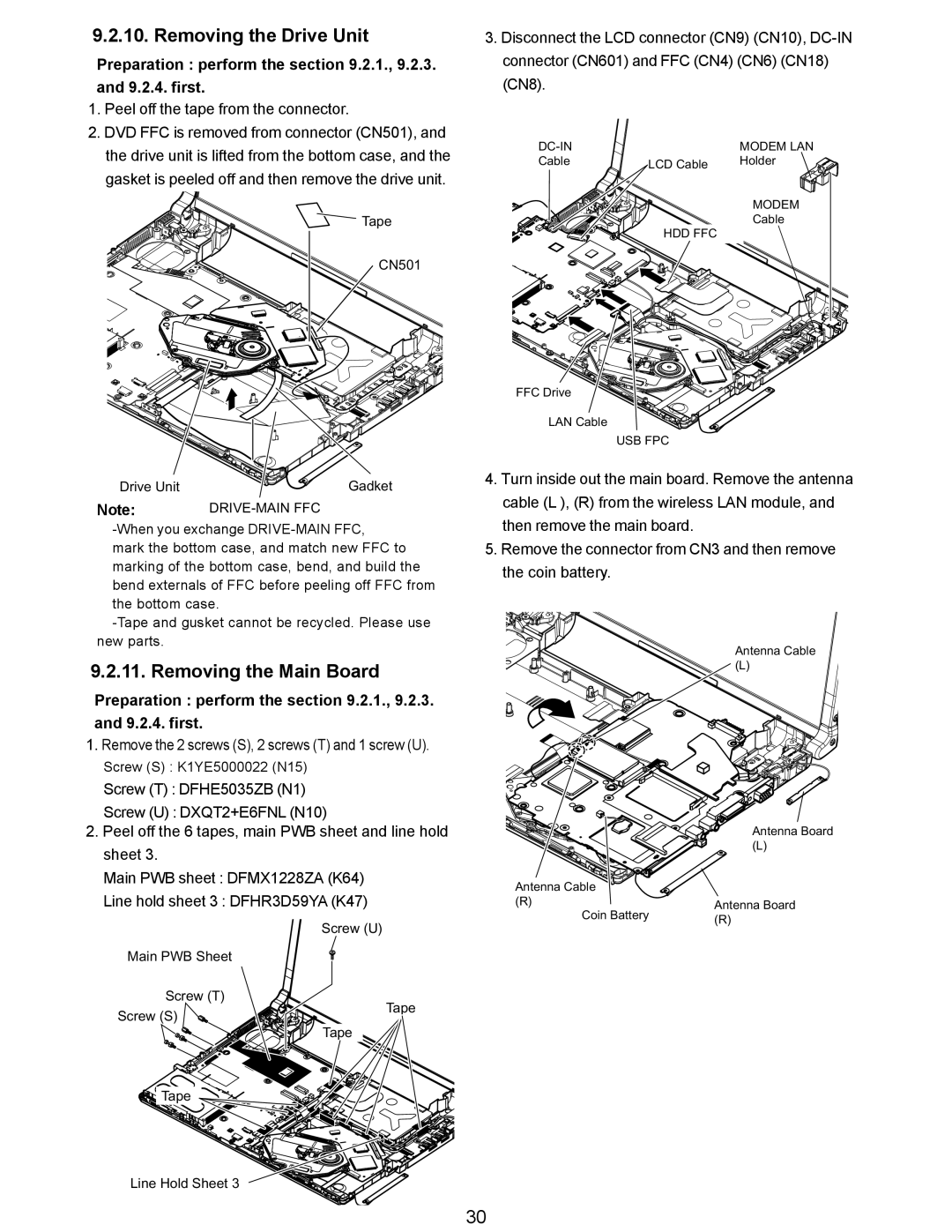 Matsushita CF-Y5LWVYZ 1 2 service manual Removing the Drive Unit, Removing the Main Board, Gadket 