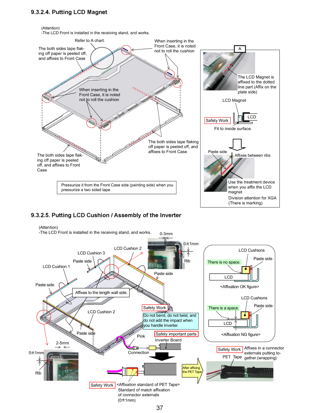 Matsushita CF-Y5LWVYZ 1 2 service manual Putting LCD Magnet, Putting LCD Cushion / Assembly of the Inverter 