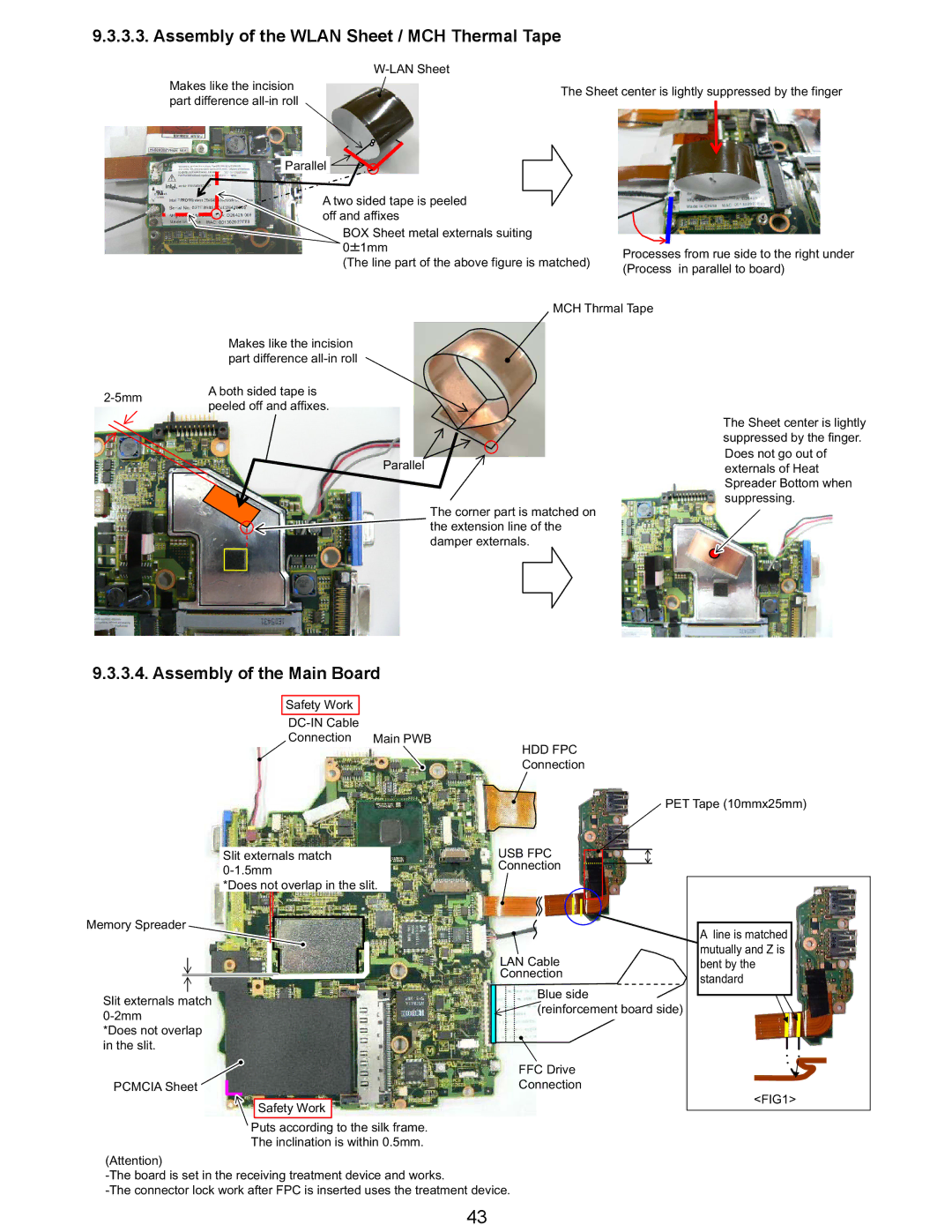 Matsushita CF-Y5LWVYZ 1 2 service manual Assembly of the Wlan Sheet / MCH Thermal Tape, Assembly of the Main Board, Hdd Fpc 