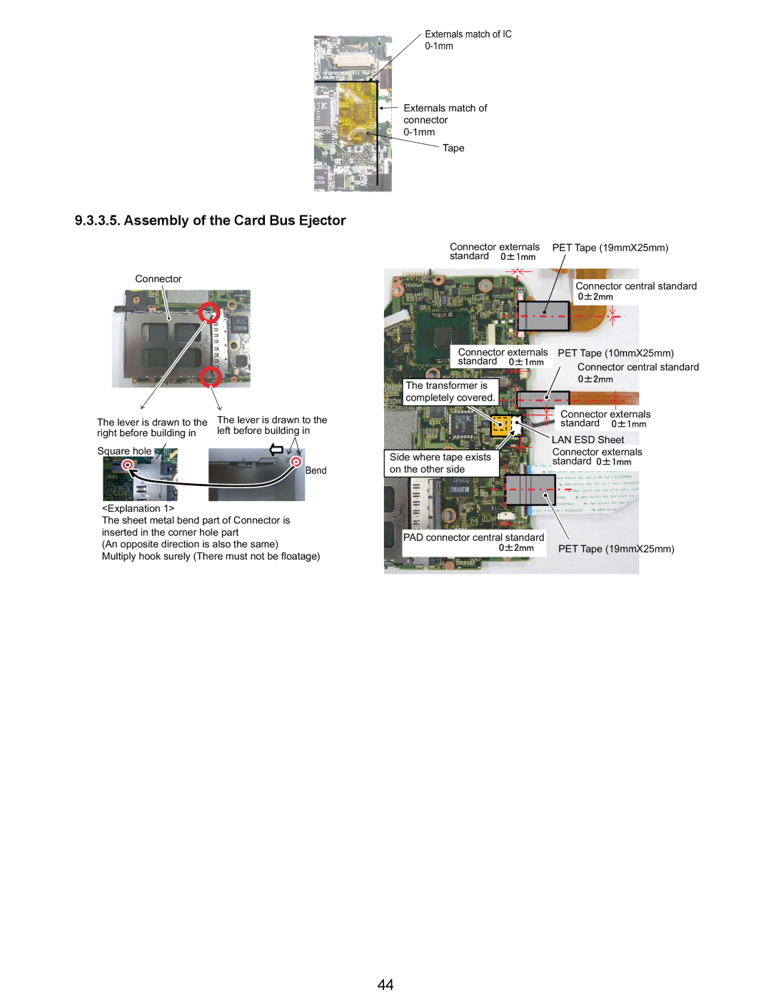 Matsushita CF-Y5LWVYZ 1 2 Assembly of the Card Bus Ejector, Right before building Left before building Square hole 