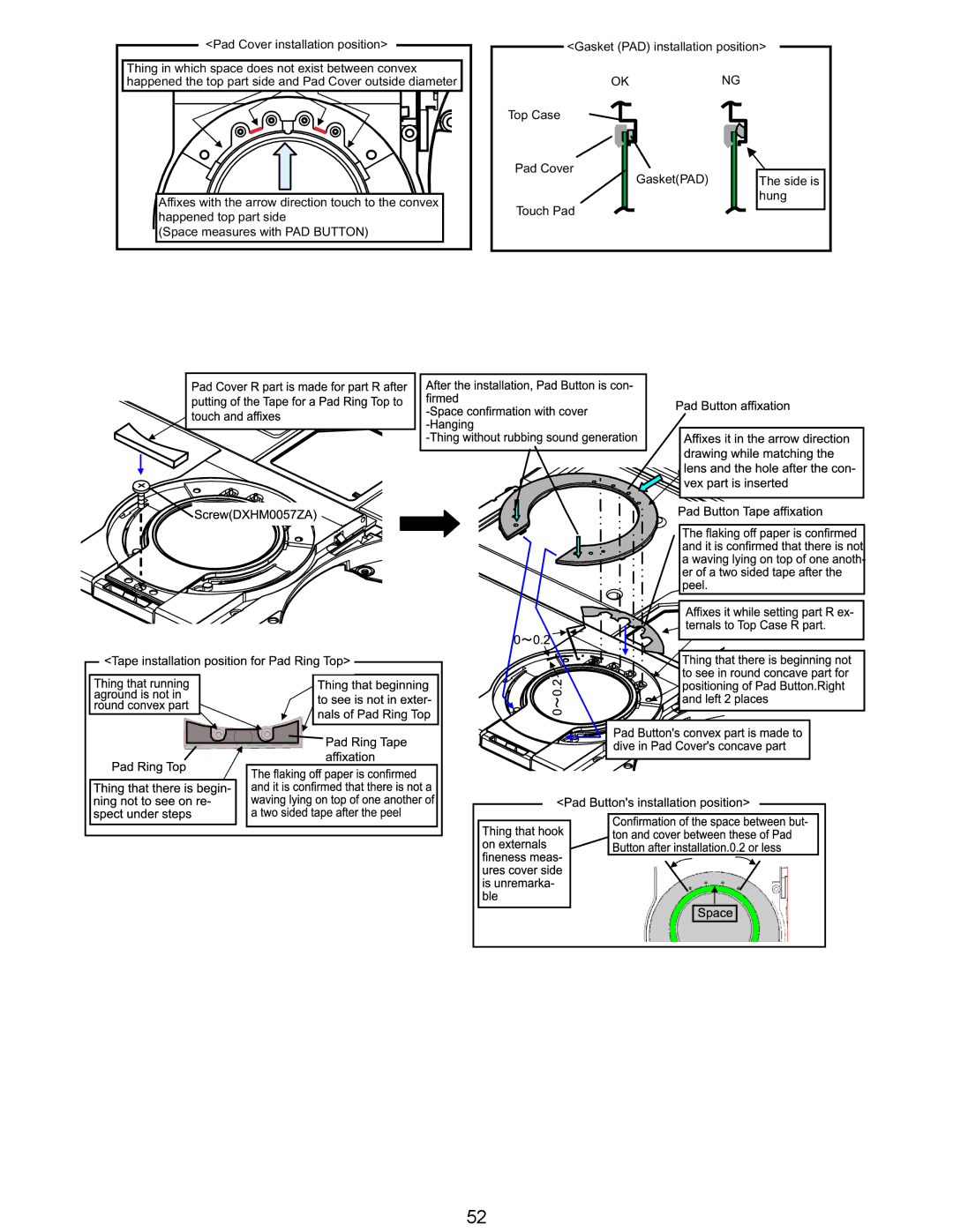 Matsushita CF-Y5LWVYZ 1 2 service manual Pad Cover installation position 