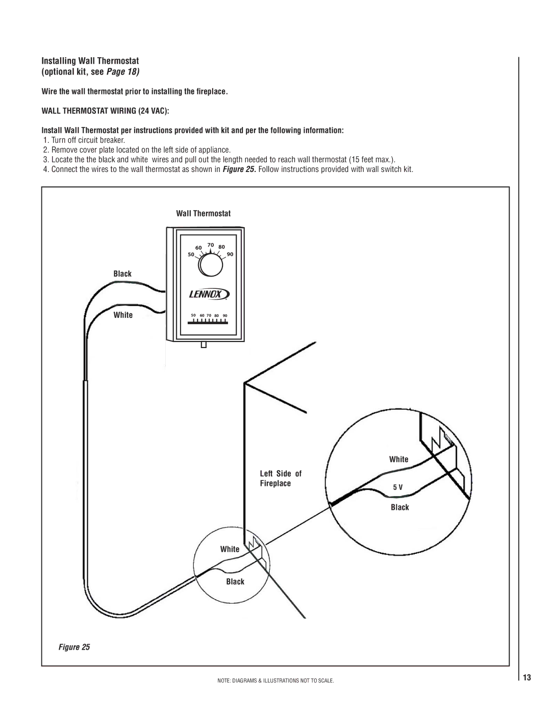 Matsushita MPE-33R warranty Wall Thermostat Wiring 24 VAC, Black White, White Left Side Fireplace, White Black 