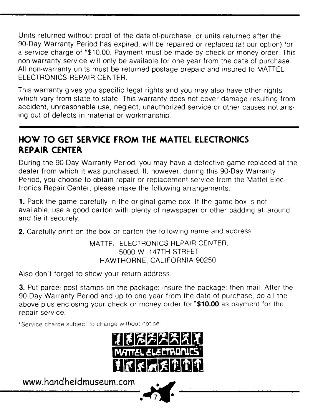 Mattel 5152-0920 manual 