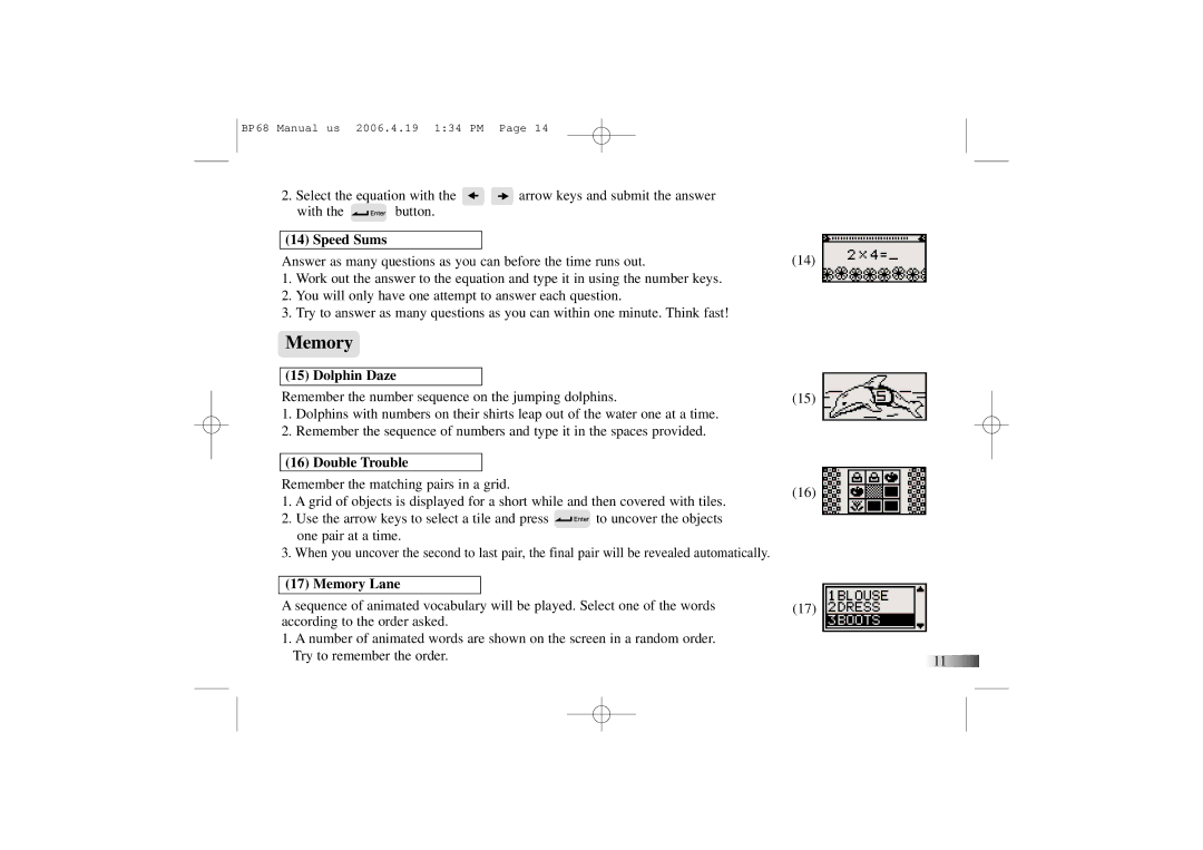 Mattel B-Book manual Speed Sums, Dolphin Daze, Double Trouble, Memory Lane 