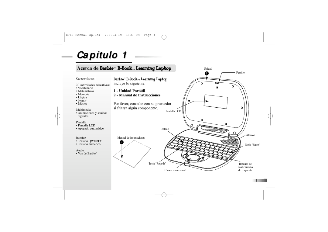 Mattel B-Book manual Capítulo, Unidad Portátil Manual de Instrucciones 