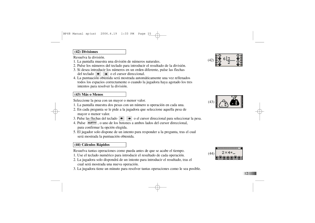 Mattel B-Book manual Divisiones, 43 Más o Menos, 44 Cálculos Rápidos 