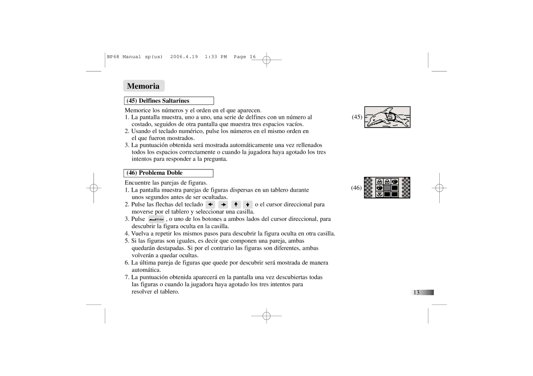 Mattel B-Book manual Memoria, Delfines Saltarines, Problema Doble 