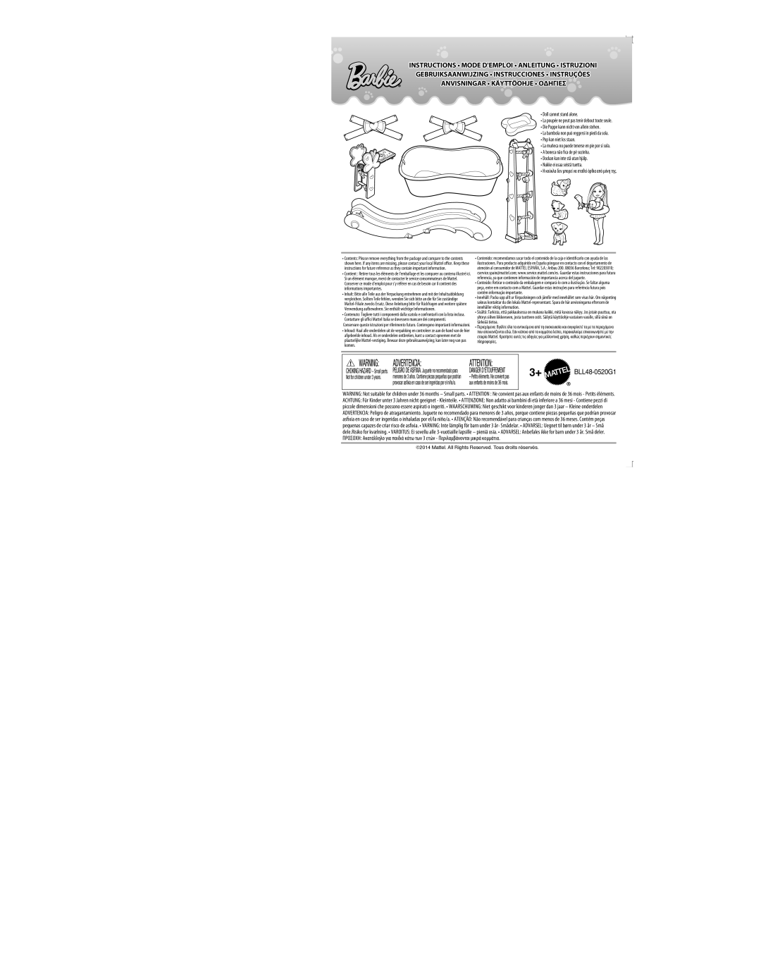 Mattel BLL48-0520G1 instruction sheet Advertencia 