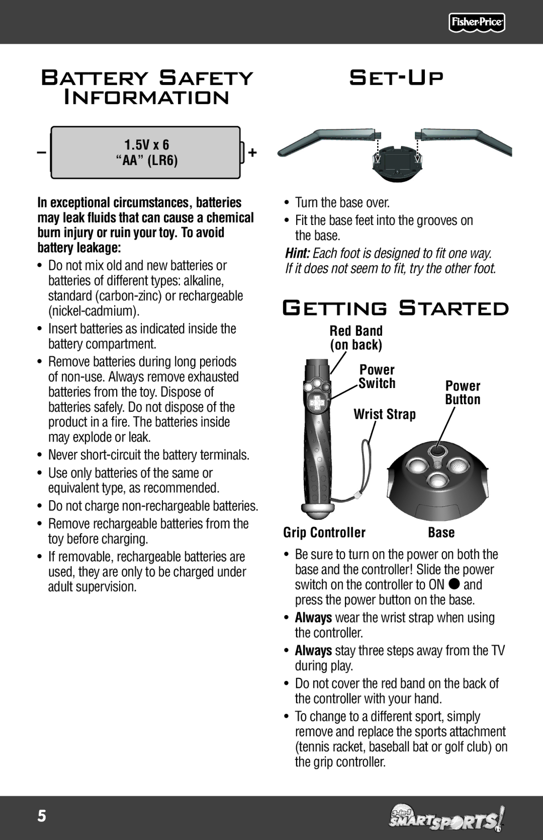 Mattel P5959 manual 5V x AA LR6, Remove rechargeable batteries from the toy before charging 